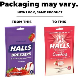 Halls Breezers Pectin Throat Drops Cool Creamy Strawberry - 25 ct, Pack of 2