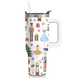 JarThenaAMCS Christmas Tumbler with Lid Straw 40 Oz Cartoon Nutcracker Stainless Steel Travel Tumbler Cup with Handle for Xmas Winter Iced Coffee Party Favor