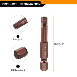 sourcing map 5pcs Hex Head Wrench Drill Bit 5mm(H5) Metric 1/4" Hex Shank 2"(50mm) Length S2 Steel Magnetic Impact Drivers Screwdriver Bit Industrial Grade Hexagon Electric Drill Bits