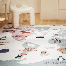 SLEEP ZONE Kids Rugs for Playroom, Animal Rug for Boys and Girls Bedroom, Washable Nursery Carpet, Non Slip Rug Play Mat for Learning Geography, Sea Ocean Land, 4X6 Feet