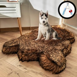 IHAPPYDOG Luxury Faux Fur Orthopedic Dog Bed, Memory Foam Dog Bed​ for​ Small, Medium, Large and XL Pets, Fluffy Pet Rug with Waterproof ​and ​Washable Cover, Brown, Large/Extra Large (50x30)