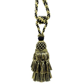 DÉCOPRO Lavish Large Curtain & Drapery, Hand Crafted Tassel Tieback, Tassel Length 11" (27.5cm), 34" (86cm) # TBIL1, Golden Medley Black #K9C4 (Pure Black, Yellow Gold, Light Gold) Set of 4