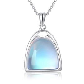 JERWLI Moonstone Horseshoe Necklace 925 Sterling Silver Horse Strirrup Necklace Lucky Horse Gift for Girls and Women, Sterling Silver