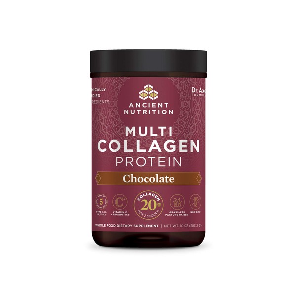 Ancient Nutrition Collagen Powder Protein, Multi Collagen Chocolate Protein Powder, 24 Servings, with Vitamin C, Hydrolyzed Collagen Peptides Supports Skin and Nails, Gut Health, 10oz