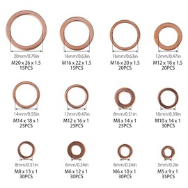 Copper Sealing Rings, Flat Washers Assortment Car Copper Rings Pack of 300 Suitable for Automobiles, Ships, Generators, Machines and Devices