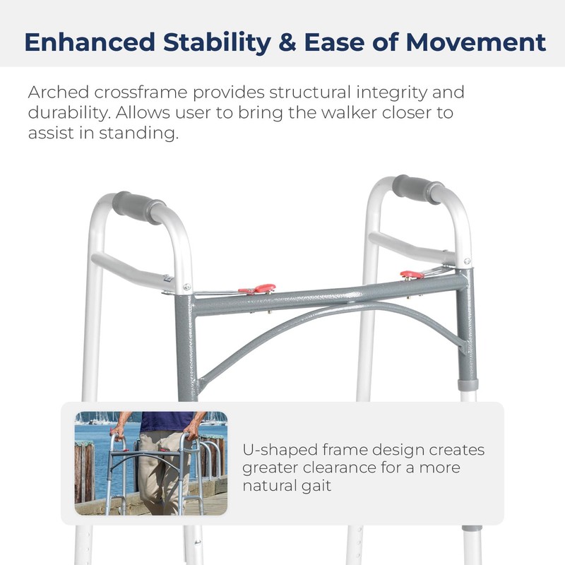 Drive Medical 2-Button Standard Foldable Walker for Seniors & Adults