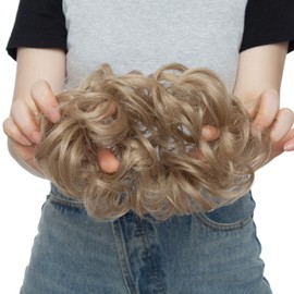 Silk-co Fake Hair Bun Scrunchy Scrunchie Messy Bun Chignons Wavy Donut Updo Synthetic Hair Extensions 25g Natural Black