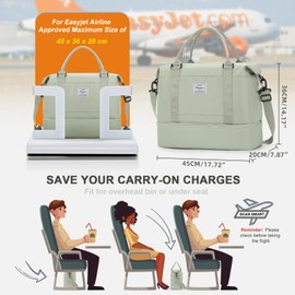 WEPLAN for Easyjet Airlines Underseat Cabin Bag 45x36x20 Travel Duffel Bag Women Men Weekend Overnight Bags Flight Holdall Carry on Hand Luggage Sport Gym Bags Mum Hospital Maternity,White Green L