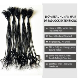 0.2cm Width Dreadlock Extensions 18 inch 50 Strands 100% Permanent Loc Extensions Human Hair with Curly Ends Natural Black Curly Locs Human Hair Can Be Dyed Bleached