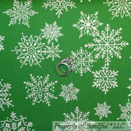 Benartex BonEful Fabric FQ Cotton Quilt Green White Calico Snowflake Xmas Rudolph Diamond