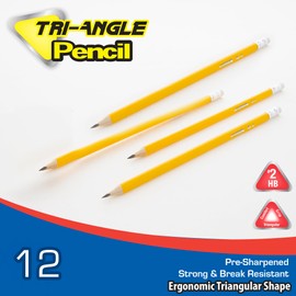 BAZIC Pencil Wood Pre-Sharpened #2 HB Triangle Pencils, Latex Free Eraser, Premium Wood Pre Sharpened Yellow Pencils for School Office (12/Pack), 1-Pack