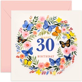 Old English Co. 30th Butterfly Floral Female Age Birthday Card | Blank Inside