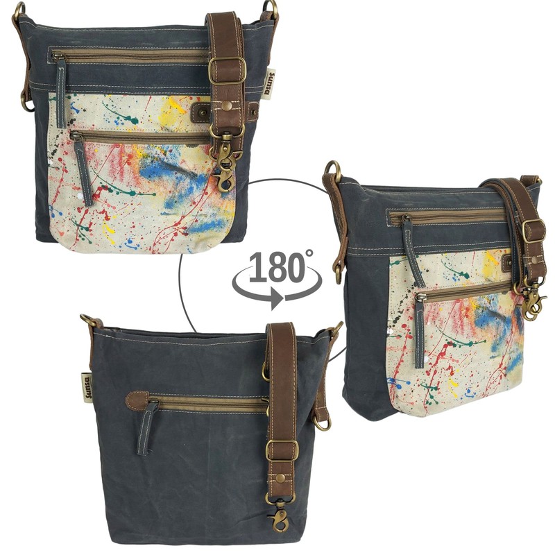 Sunsa Women's Canvas & Leather Shoulder Bag with Multiple Compartments,