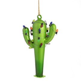 Cactus with Faux Lights Glass Christmas Ornament - 5.5"