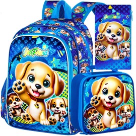 AGSDON 3PCS Backpack for Boys, 16" Kids Dog Backpacks Water Resistant for Elementary Preschool, Boy Bookbag with Lunch Box
