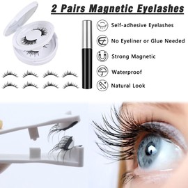 Nadiaen 2 Pairs Magnetic Eyelashes with Applicator, Reusable Magnetic Lashes, Magnetic Eyelashes Natural Look, No Glue or Liner Needed, with Magnetic Eyeliner and Eyelash Curler