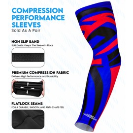 Exxact Sports Compression Arm Sleeves for Men & Women, 1 Pair Performance Sleeves for Baseball, Football, Youth & Adult Sizes - (Blue Tattoo, AM)