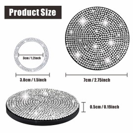 Yungeln 2 Stück Auto Getränkehalter Untersetzer + 2 Stück Start Stop Button Ring Kristall Bling Bling Strass Auto Dekor Zubehör - Weiß