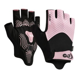 flintronic Cycling Gloves, Half Finger, Cycling Gloves, Non-Slip and Shock Absorbing with 6 mm Padding, Breathable Cycling Gloves for Mountain Bike, Road Bike, Gym (Pink A)