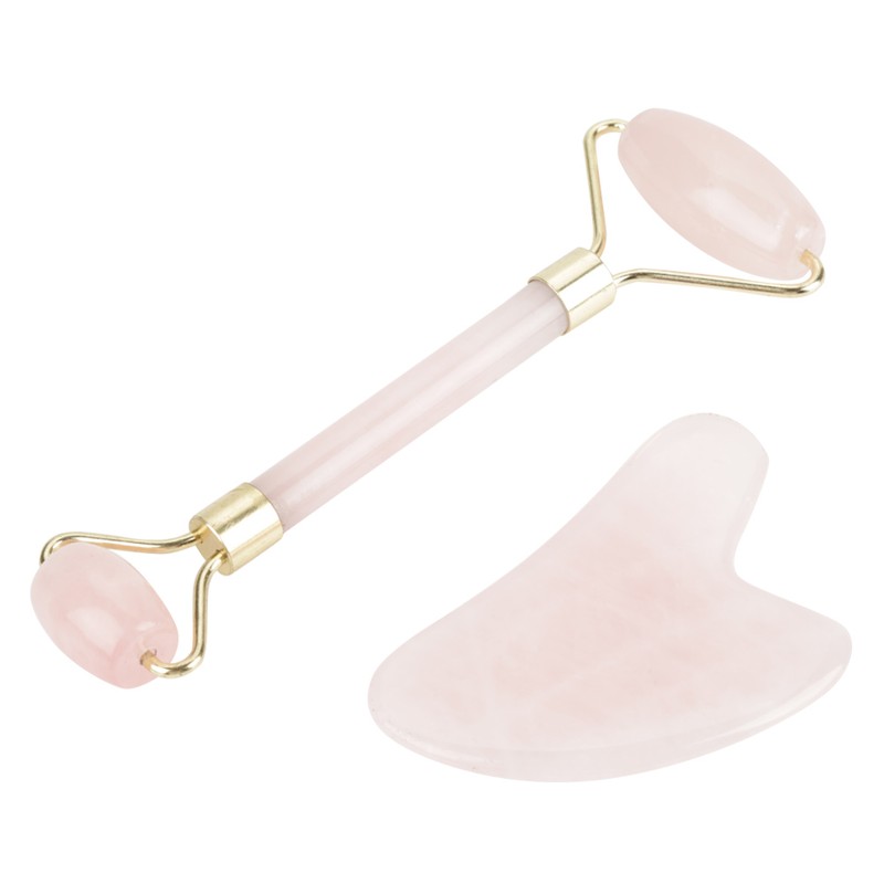 Natural Double Head Rose Quartz Jade Stone Roller & Scrapping