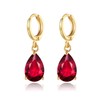 MASOP Ruby Zirconia Leverback Teardrop Dangle Earrings Gold Tone