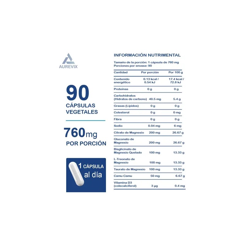 Aurevix Citrato De Magnesio 90 Capsulas 750 Mg
