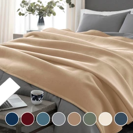 Vellux 1B07049 Original Insulating Core Hotel Style Solid blanket Machine Washable Soft Cozy Warm Pet Friendly Bed Sofa Blankets, Twin, Beige