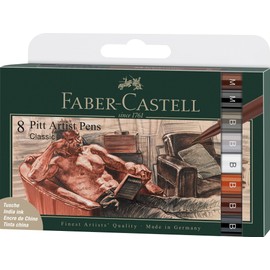 Faber-Castell PITT Artist Pen Brush India Ink Pen - wallet of 8 - Classic, Multi, 167172