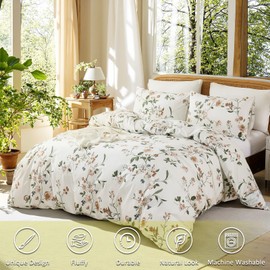 Cozaline 100% Cotton Duvet Cover Set King – Vintage Botanical Floral Bedding, Ultra Soft Breathable Natural Cotton, 3 Pieces French Cottagecore Style Comforter Cover with Zipper Closure