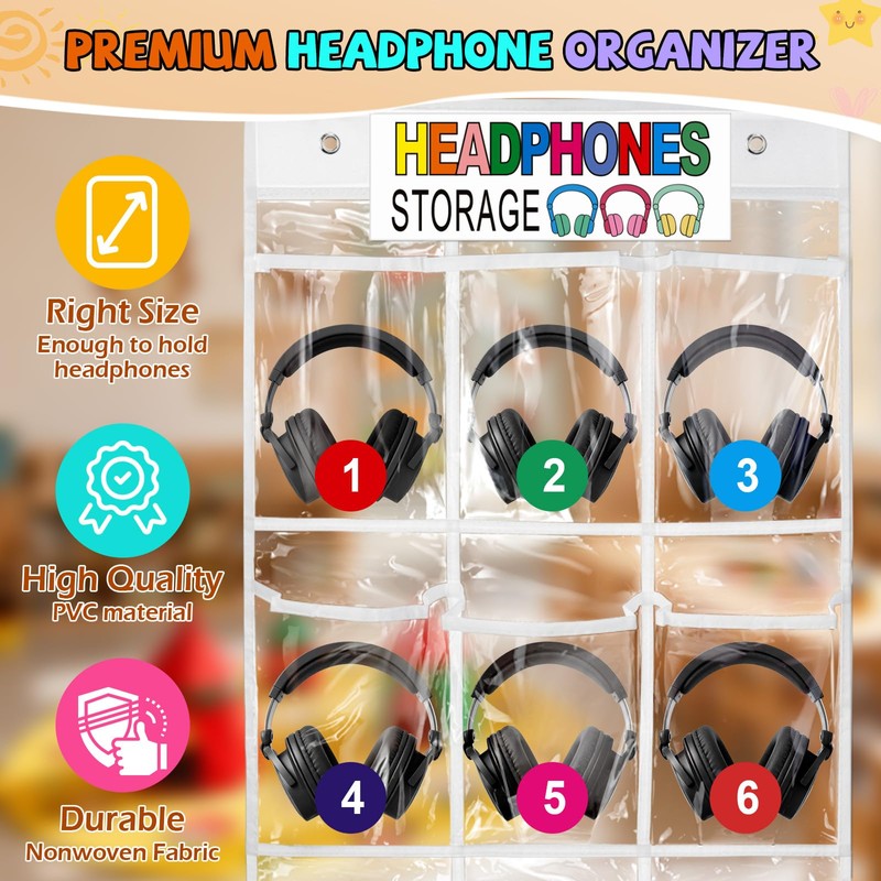 Headphone Storage Classroom Headphone Organizer 15 Pockets PVC Clear Organizer