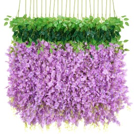 BLEUM CADE 10Pcs Purple Fake Wisteria Hanging Flowers, 3.6Ft/Pcs Artificial Wisteria Garland, Hanging Flowers for Wedding Party Home Backdrop Wall Decoration