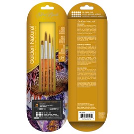 Silver Brush Limited GN-2091S Golden Natural Variety Set, Paintbrushes for Oil, Acrylic, Watercolor, Gouache, Inks, & Dyes, Set of 4, Round, Ultra Round, Shader, and Script Liner Brushes, Short Handle