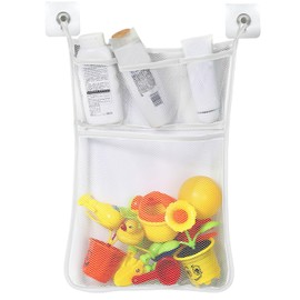 Bath Toy Storage, Bath Toy Net Mold Bath Toy Storage Net Mesh Bathroom Toy Storage Bath Net Toy Storage with Multiple Pockets and Strong Hook Bath Toy Holder (White)