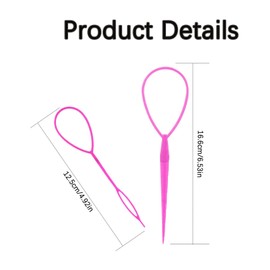 2pcs Ponytail Pull Through Hair Hoop Tool, Braiding Tool topsy tail hair tool, Hair Pull Through Tool, Pony Tail Hair Tool, Hair Braiding Tools Hair Looping Tool Styling Maker For Women Girls(Pink)
