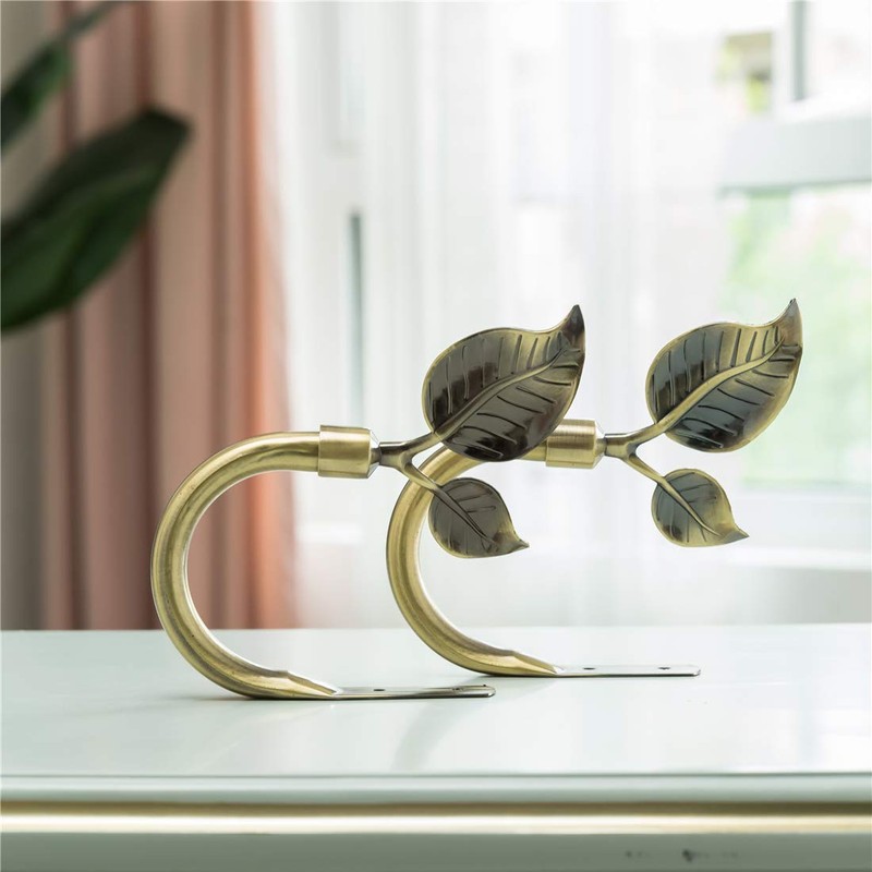 HIKMLK Leaf Shaped Curtain Holdbacks 2pcs, Handmade Metal Curtain Side