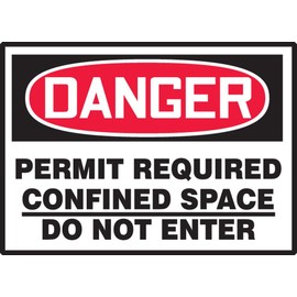 Accuform "Danger Permit Required: Confined Space Do Not Enter", 5 Adhesive Vinyl Safety Labels, 3.5" x 5", LCSP264VSP