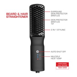 Red by Kiss Alisador de barba y cabello, apagado automático seguro, cepillo para polvo de barba 2 en 1