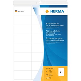 Herma 4443 Address Label Sheets 70 x 36 mm 20 Sheets 480 Labels White