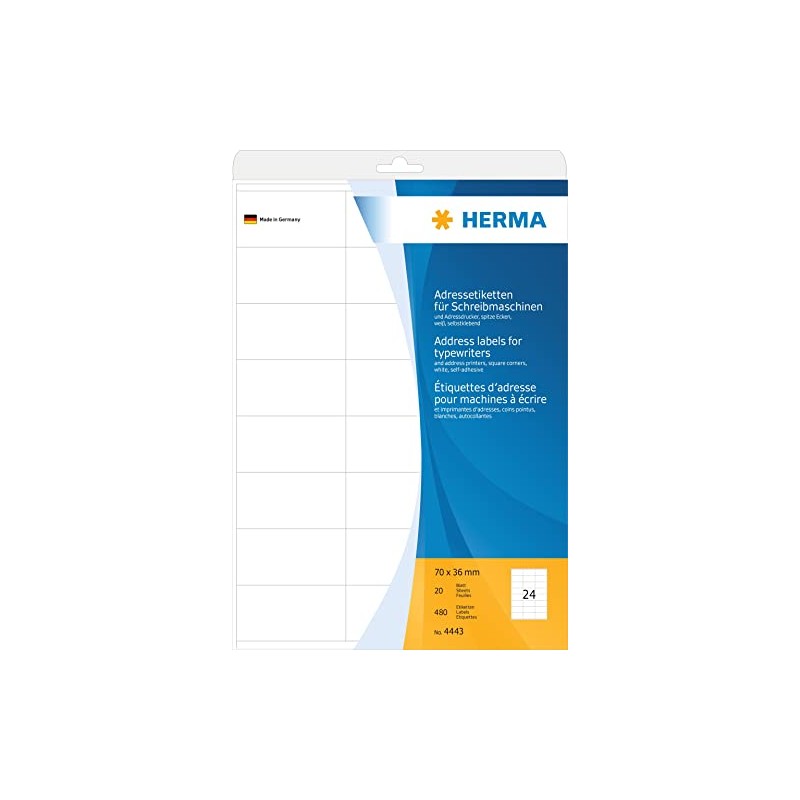 Herma 4443 Address Label Sheets 70 x 36 mm 20