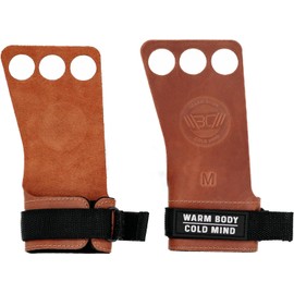 WARM BODY COLD MIND Leather Hand Grips - 3-Hole Gloves for Weightlifting, Gymnastics, Crossfit, Pull Ups, Lifting Straps Strength Training, Fitness, Bodybuilding, Weightlifting, Gym, for Men and Women