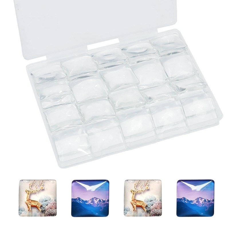 72 Pcs Square Glass Magnetic with Adhesive Backing Set,Clear DIY