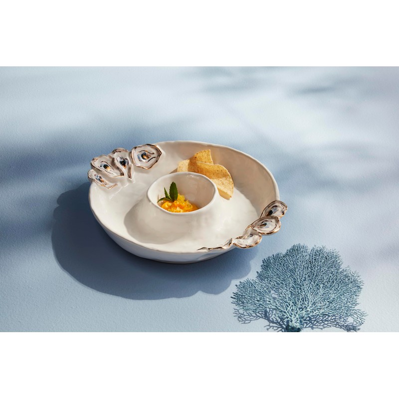 Mud Pie Oyster Chip And Dip Bowl Set; 2" x