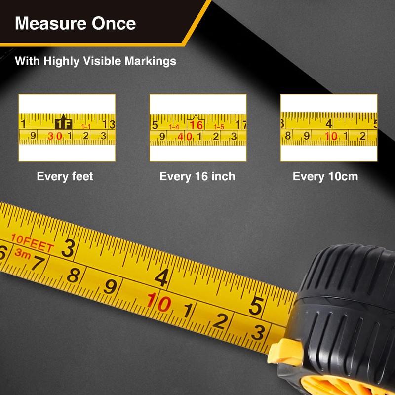 Tape Measure, Tape Measure 10 Ft, Auto Lock Feature, Inch/Metric