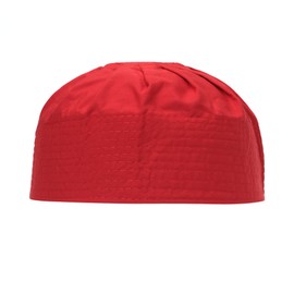 Red Cotton-Blend Pleated Top 3.5in Tall Fabric Kufi Prayer Cap Beanie (S)