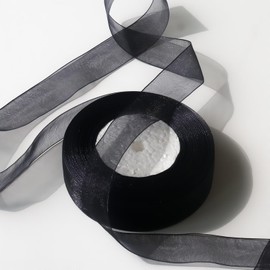 JaoZuyard Black Organza Chiffon Ribbon 1/2 inch X 50 Yards Sheer Ribbon for Flower Fabric for Wedding Invitations Bridal Bouquets Party Decoration Gift Wrapping Bow Making