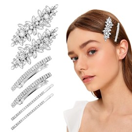 CWJCYTNSN 6 PCS Rhinestone Hair Clips Barrettes Fancy Hair Clips Wedding Bridal Hair Pins Silver Prom Hair Accessories for Women