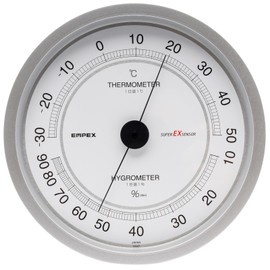 Empex EX-2747 Thermo-Hygrometer, Super EX Thermo-Hygrometer, Wall Mounted, Made in Japan, Shine Silver, 6.4 x 6.4 x 1.1 inches (16.2 x 16.2 x 2.9 cm)
