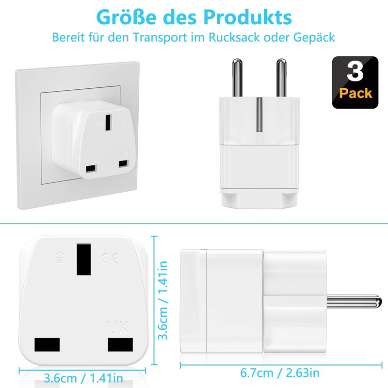HITRENDS Travel Adapter, UK to EU Adapter, Adapter Plug England