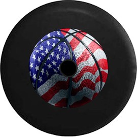 Funny Spare Tire Wheel Cover for Camper SUV Trailer Truck RV JP Thick PVC Leather | American Flag Basketball Black 33 Inch with Backup Camera Hole