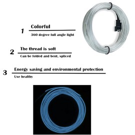 EL Wire, CTRICALVER USB Flexible Neon Light Electroluminescent Wire Car Party Wedding Decoration 5M/16FT (Ice Blue)